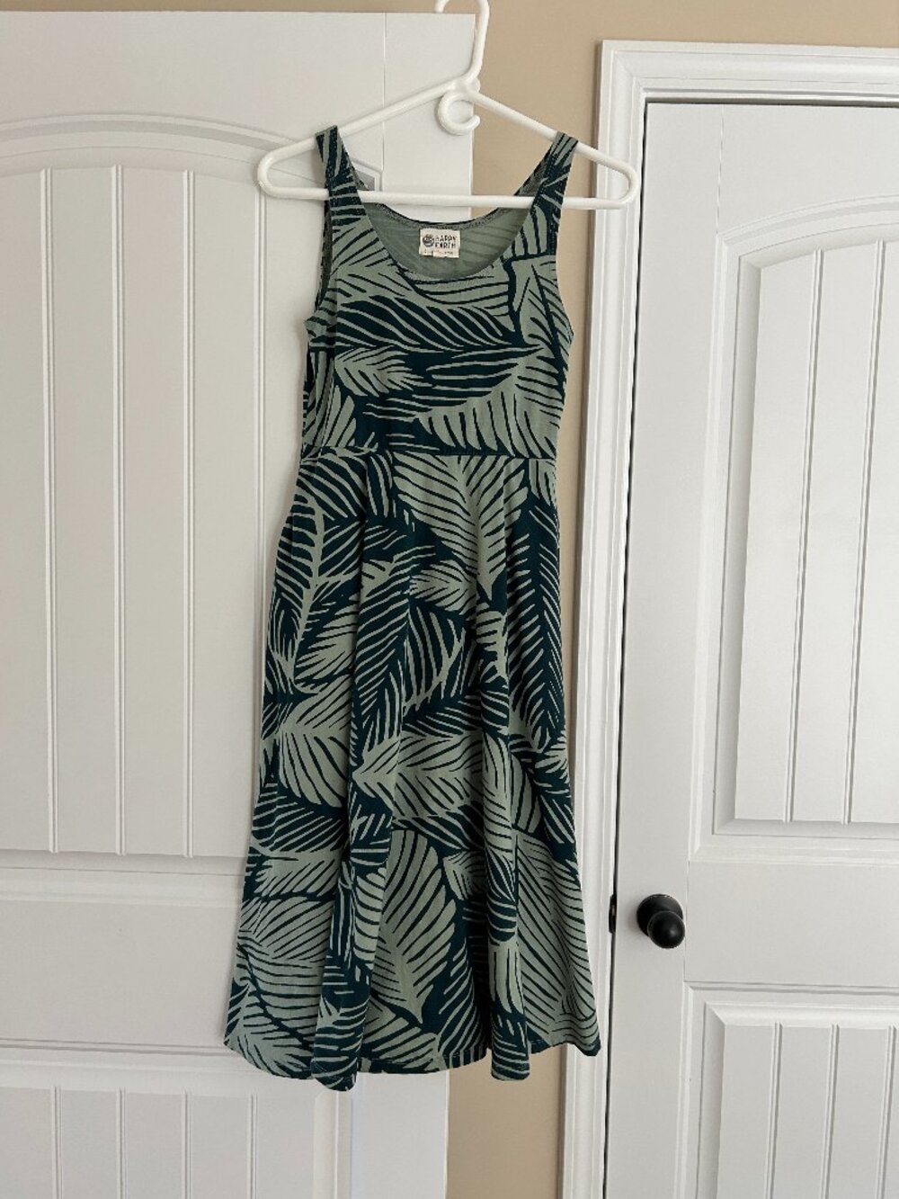 Happy Earth 100% Organic Cotton Dress Tropical Leaves Mint Forest Green Pockets